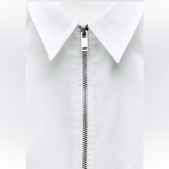 Zara NWT midi gabardine white zipper front collared dress - Picture 6 of 9